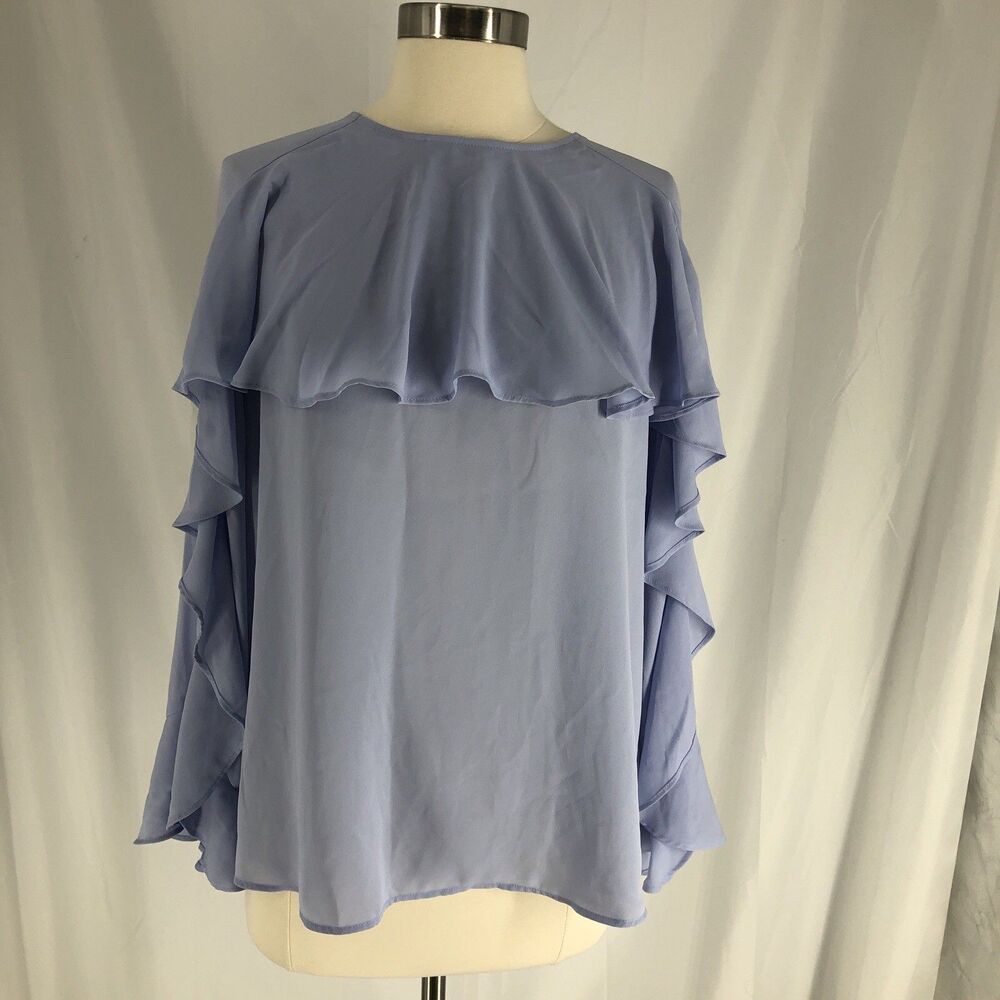 Ann Taylor Blouse Ruffled Long Sleeves Size M Light Blue